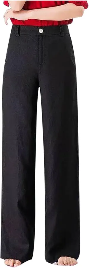 Wide Leg Linen Pants for Women Summer High Waist Loose Breathable Casual Pants Resort Wear Lightweight Skinny Trousers