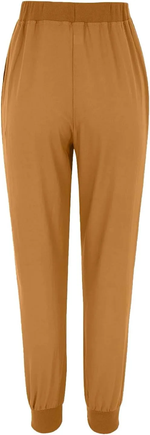 Women Linen Pants Drawstring Elastic Waist Summer Casual Beach Pants with Pockets Wide Leg Palazzo Trouser for Vacation