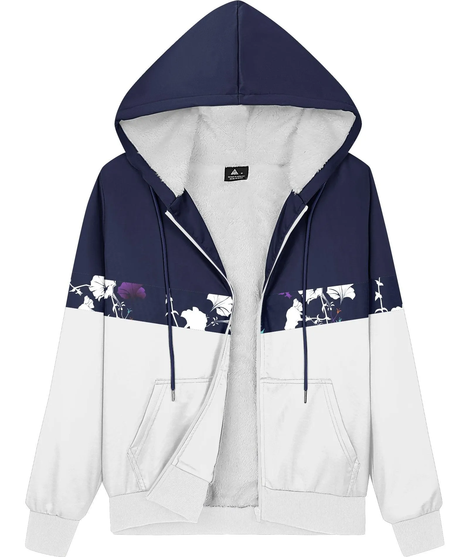 Women's Fleece Lined Drawstring Zip-Up Printed Hoodie-ZPK006158
