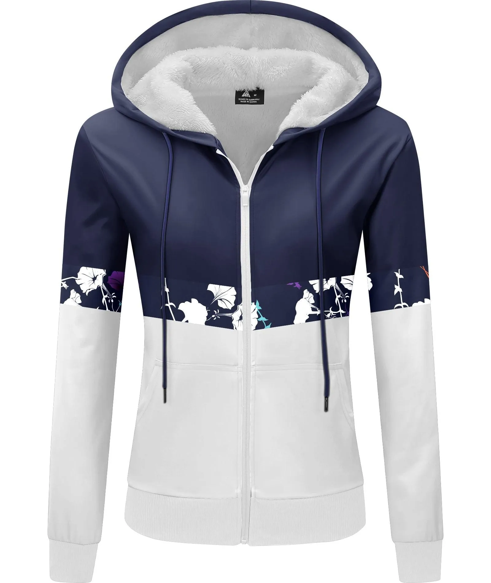 Women's Fleece Lined Drawstring Zip-Up Printed Hoodie-ZPK006158