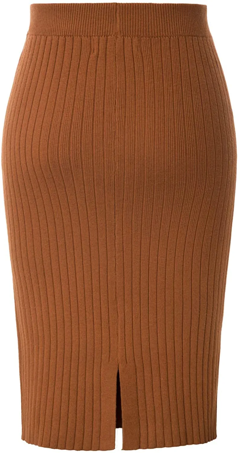 Women's Knee Length Stretchy Skirt for Office Work Hips-Wrapped Skirts