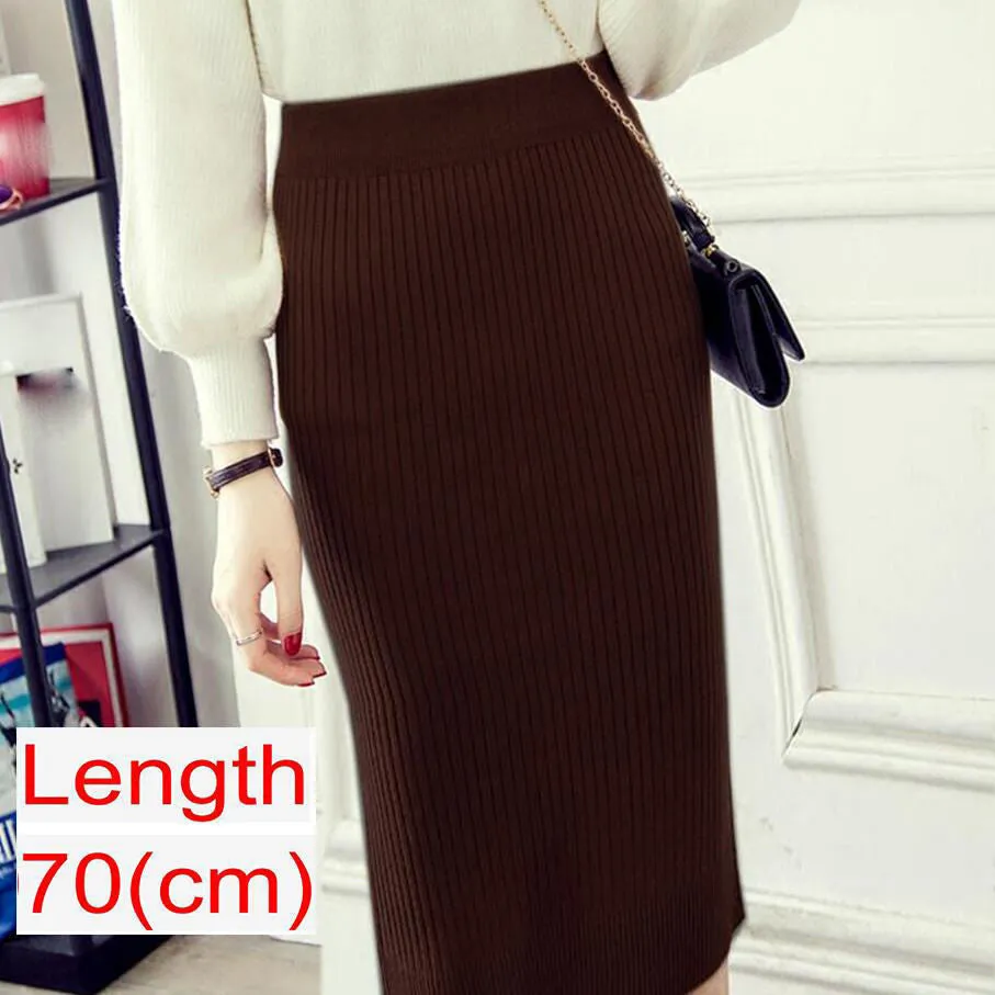 Women's Knee Length Stretchy Skirt for Office Work Hips-Wrapped Skirts
