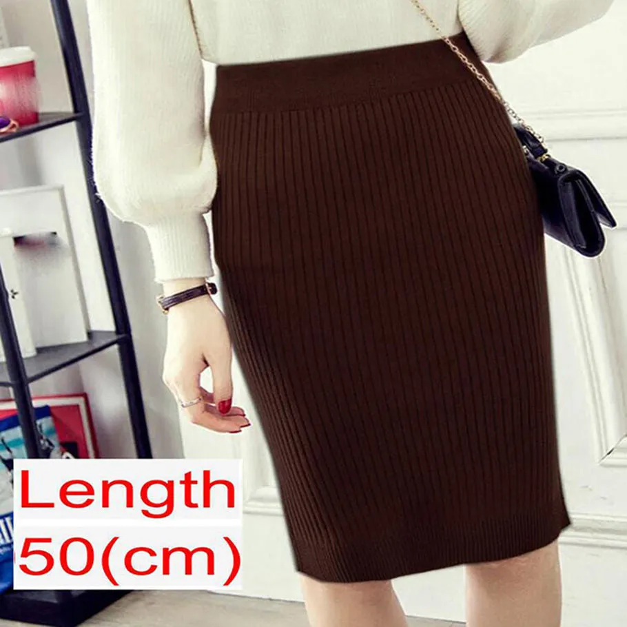 Women's Knee Length Stretchy Skirt for Office Work Hips-Wrapped Skirts