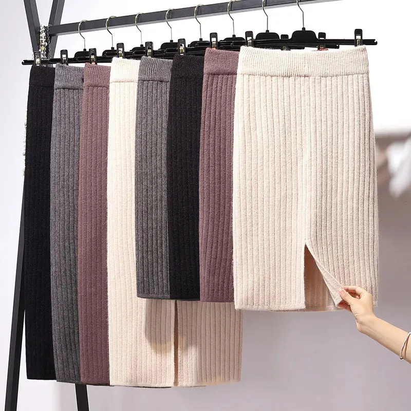 Women's Knee Length Stretchy Skirt for Office Work Hips-Wrapped Skirts
