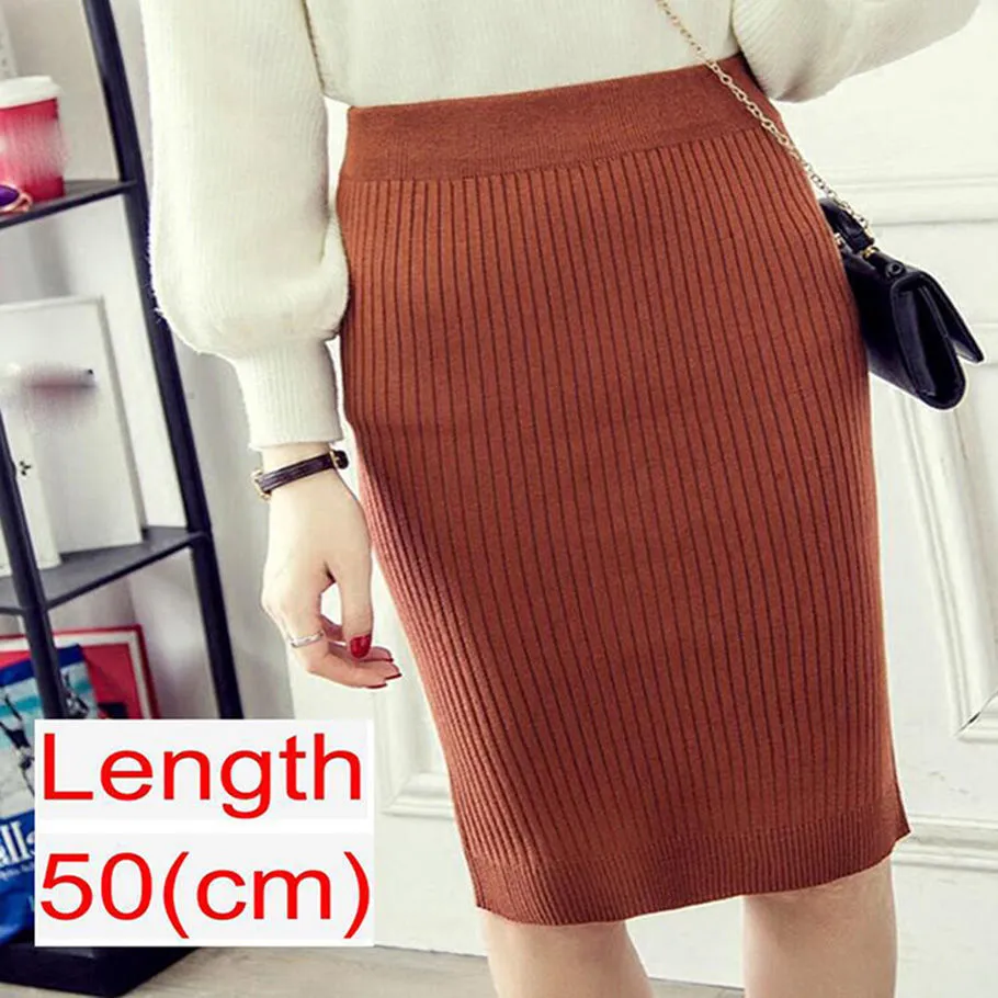 Women's Knee Length Stretchy Skirt for Office Work Hips-Wrapped Skirts