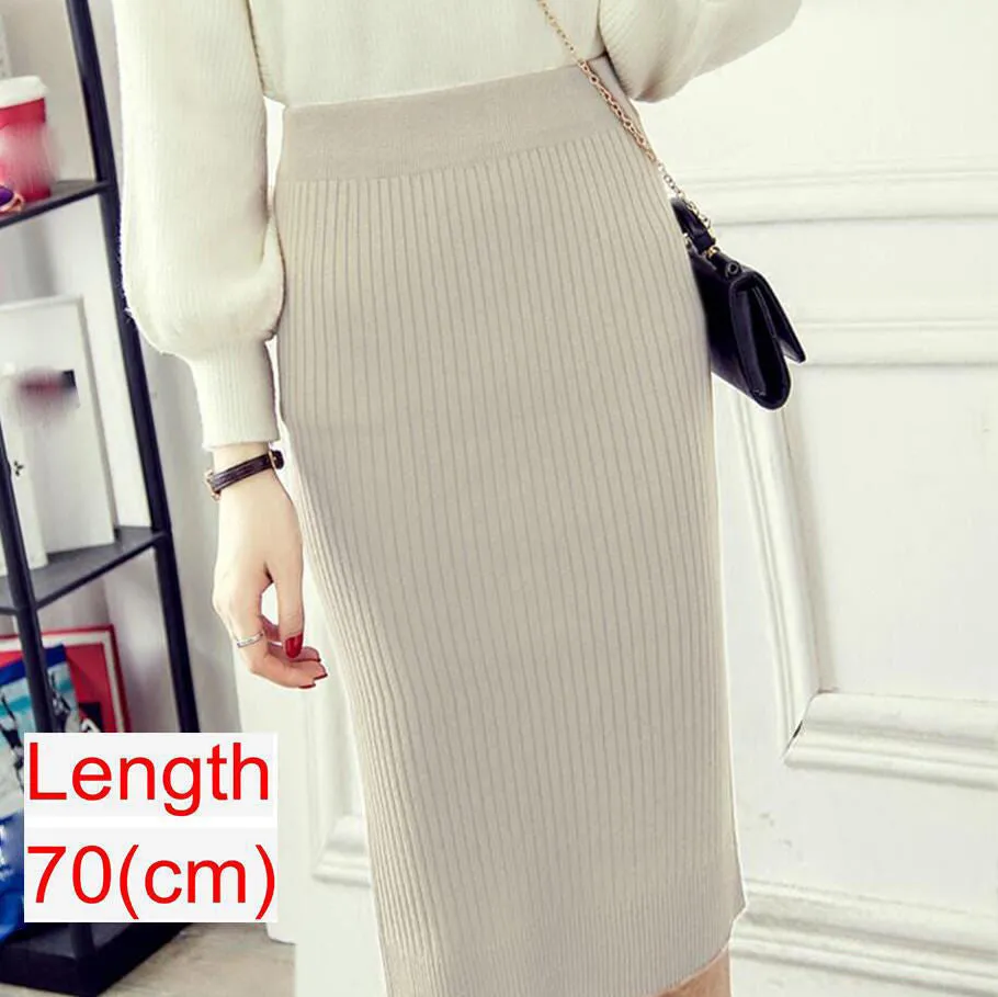 Women's Knee Length Stretchy Skirt for Office Work Hips-Wrapped Skirts