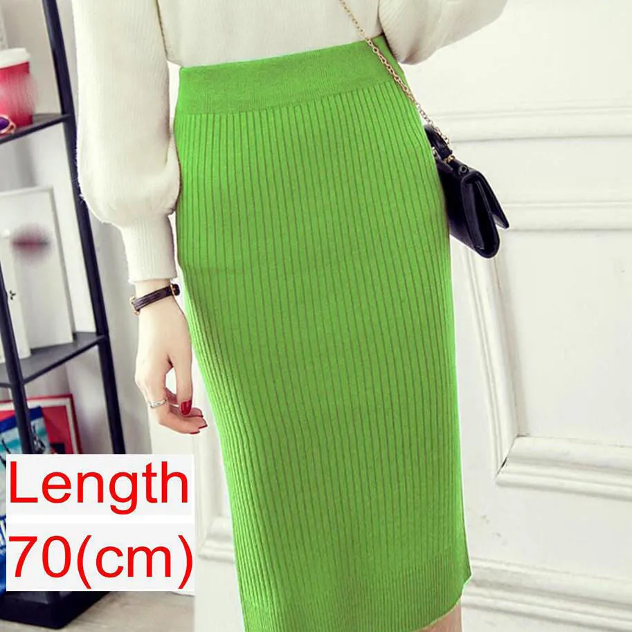 Women's Knee Length Stretchy Skirt for Office Work Hips-Wrapped Skirts