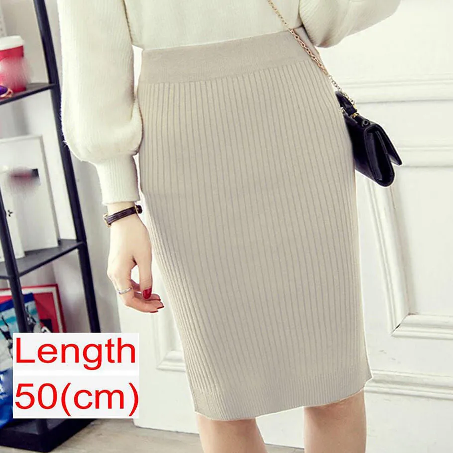 Women's Knee Length Stretchy Skirt for Office Work Hips-Wrapped Skirts