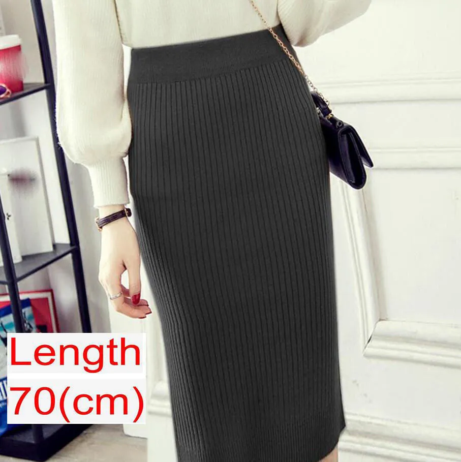 Women's Knee Length Stretchy Skirt for Office Work Hips-Wrapped Skirts