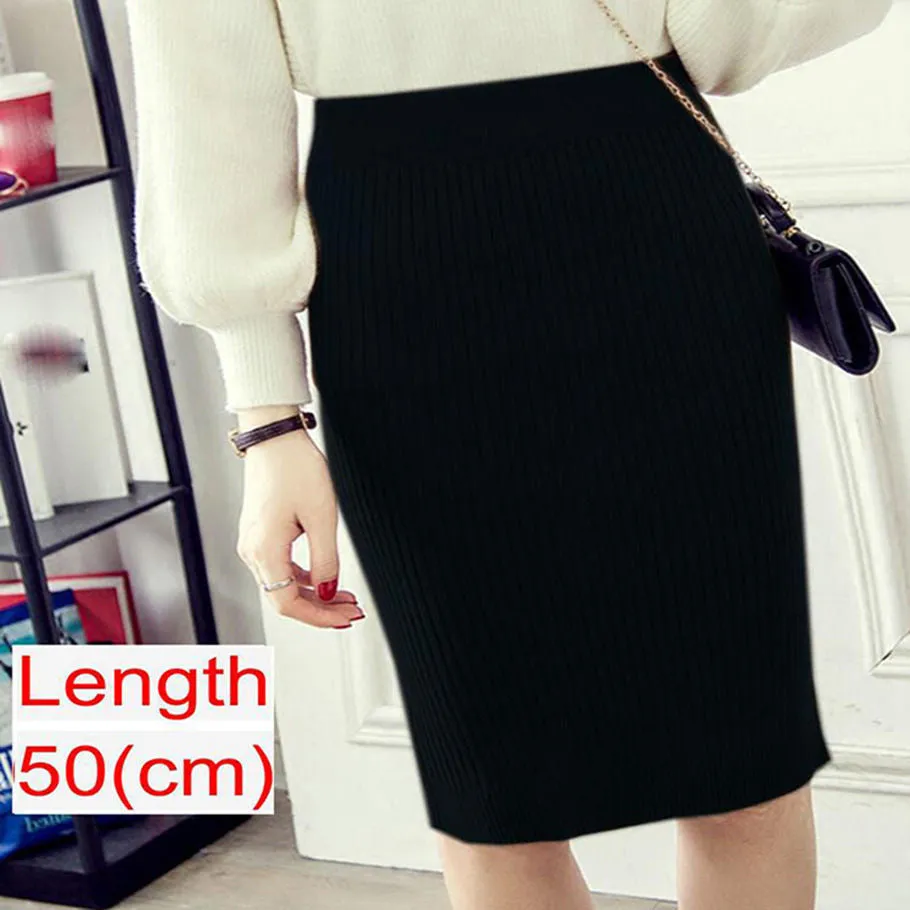 Women's Knee Length Stretchy Skirt for Office Work Hips-Wrapped Skirts