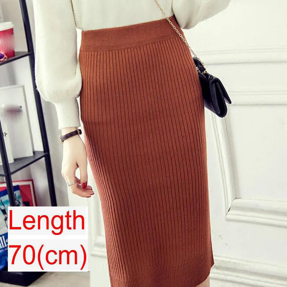 Women's Knee Length Stretchy Skirt for Office Work Hips-Wrapped Skirts