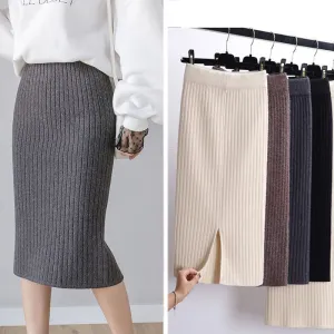 Women's Knee Length Stretchy Skirt for Office Work Hips-Wrapped Skirts