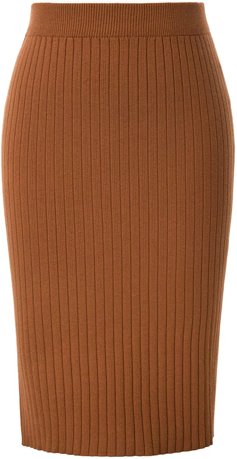 Women's Knee Length Stretchy Skirt for Office Work Hips-Wrapped Skirts