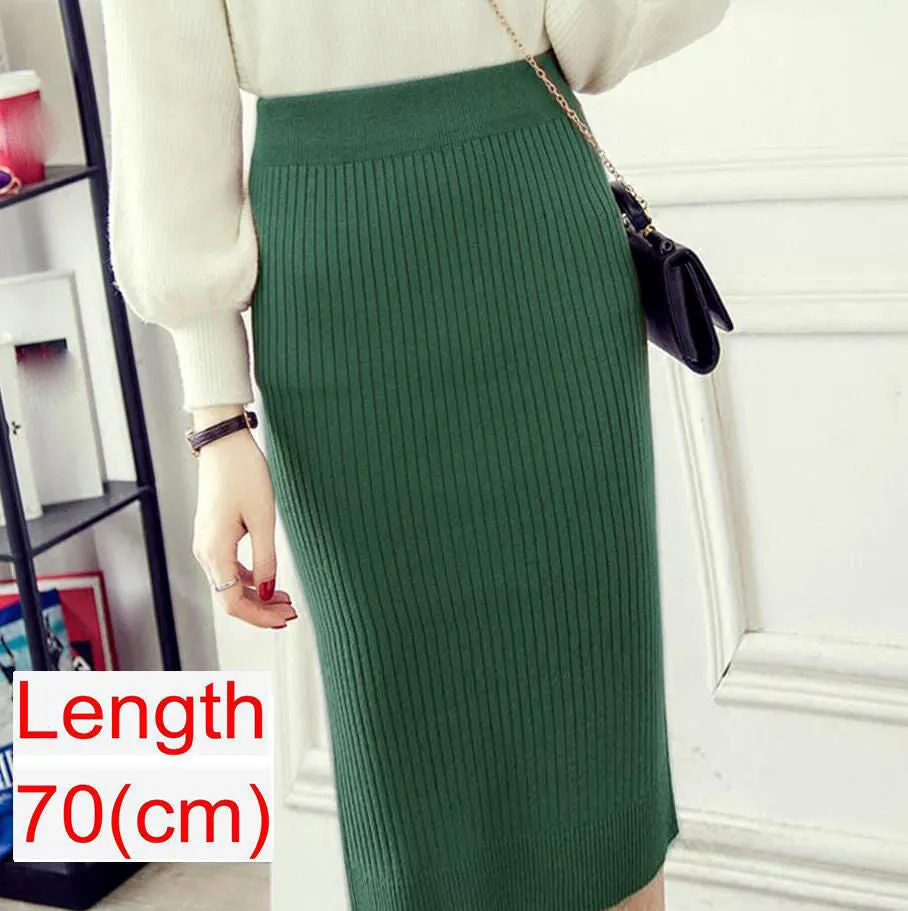 Women's Knee Length Stretchy Skirt for Office Work Hips-Wrapped Skirts