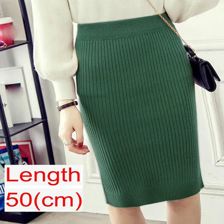 Women's Knee Length Stretchy Skirt for Office Work Hips-Wrapped Skirts