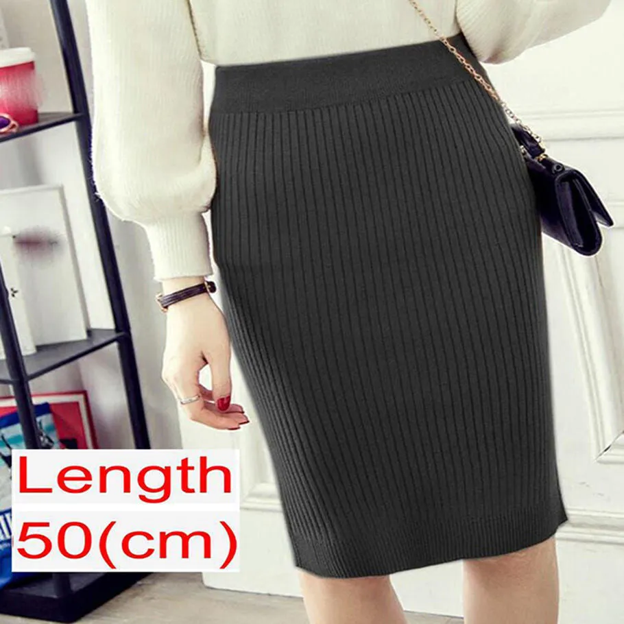 Women's Knee Length Stretchy Skirt for Office Work Hips-Wrapped Skirts