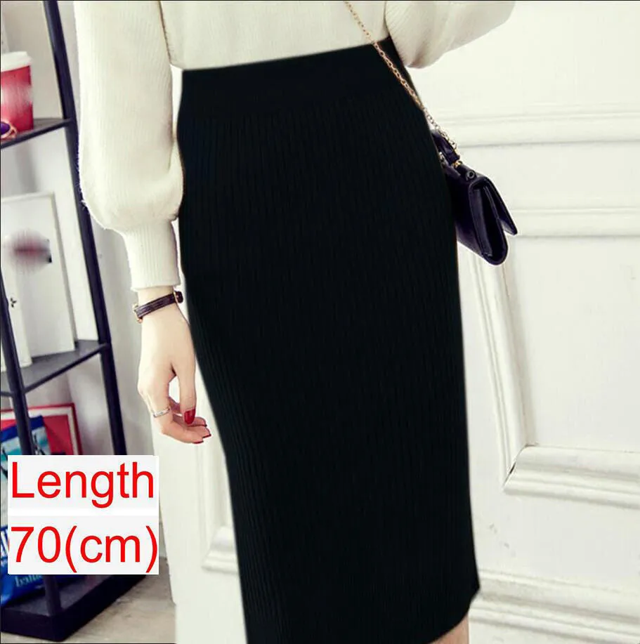 Women's Knee Length Stretchy Skirt for Office Work Hips-Wrapped Skirts