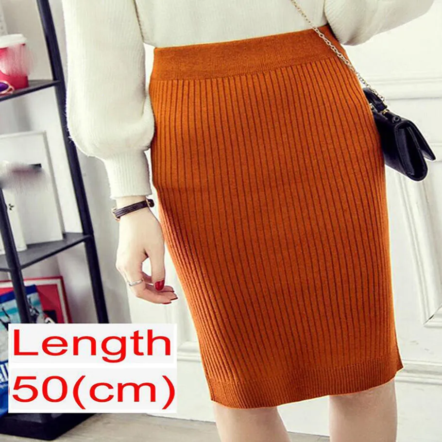 Women's Knee Length Stretchy Skirt for Office Work Hips-Wrapped Skirts