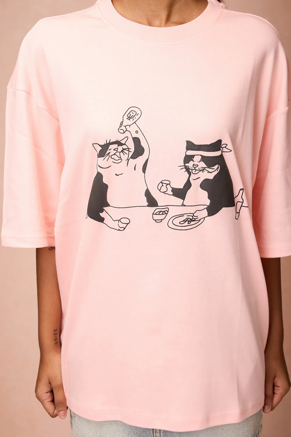 Women's Two Cats Behind Me Pink T-Shirt
